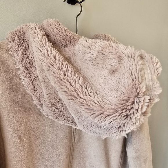 VINTAGE Jones New York Faux Suede Fur Hooded Penny Lane Coat Y2K Boho Beatles XL - Picture 7 of 14